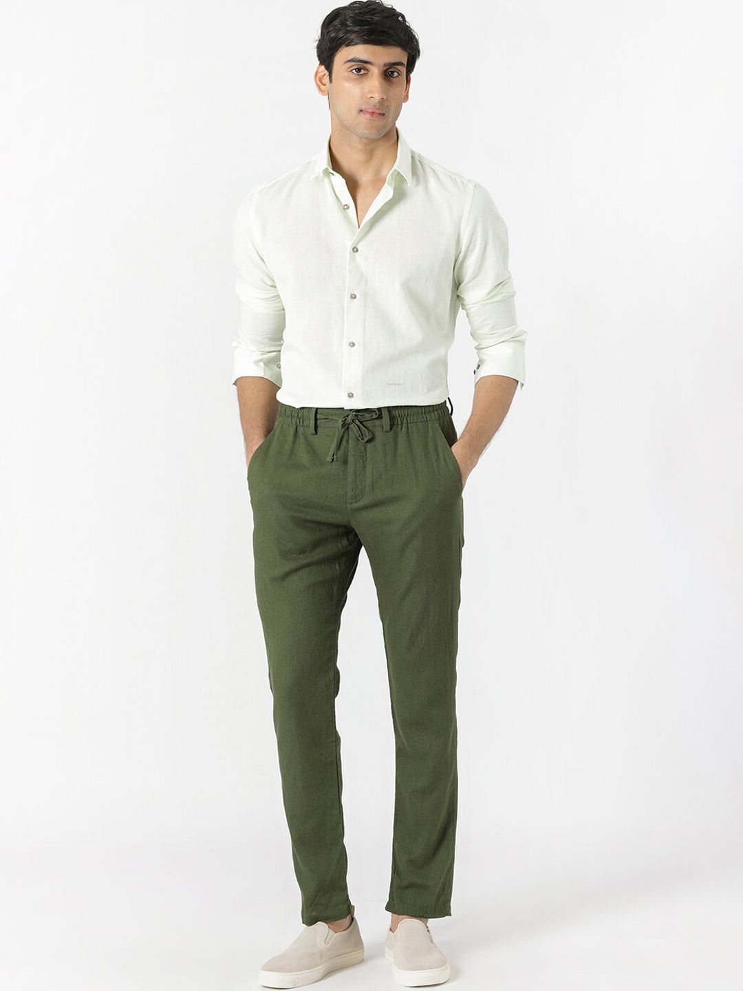 RARE RABBIT Men Linac Drawstring Slim Fit Cotton Trouser