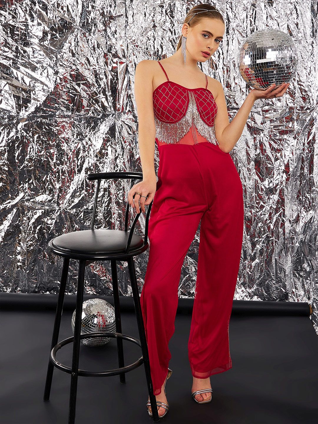 STREET 9 Self Design Feather Basic Jumpsuit