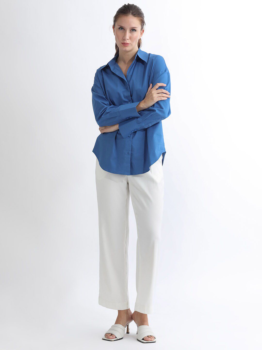 RAREISM Slim Fit Spread Collar Cotton Casual Shirt