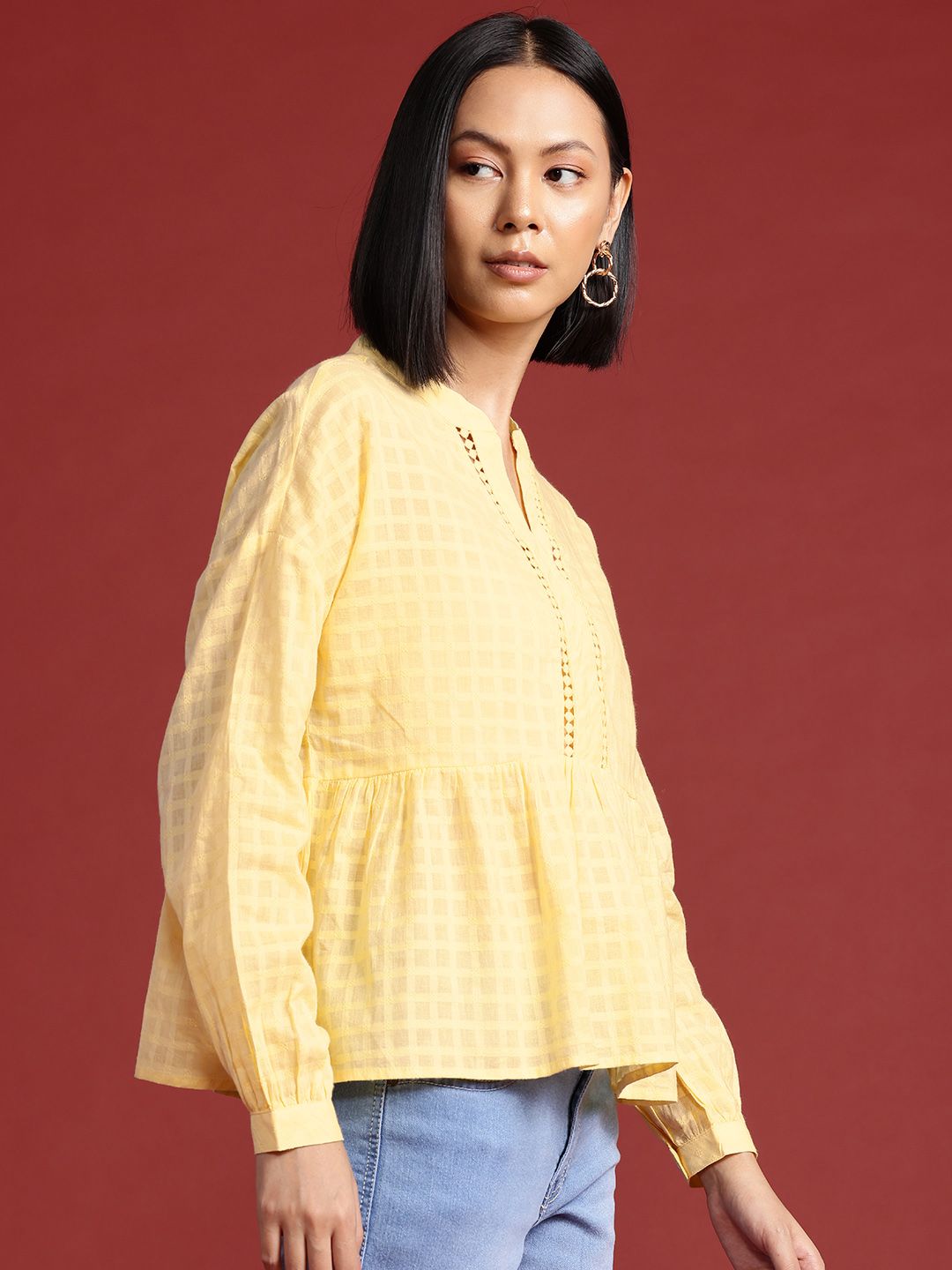 all about you Mandarin Collar Cotton Top