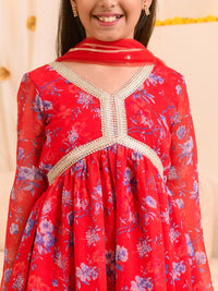pspeaches Girls Floral Printed Regular A-Line Kurta & Sharara With Dupatta