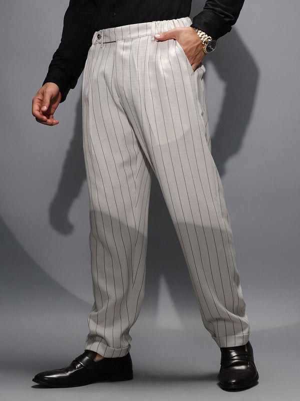 Campus Sutra Men Striped Mid-Rise Comfort Trousers