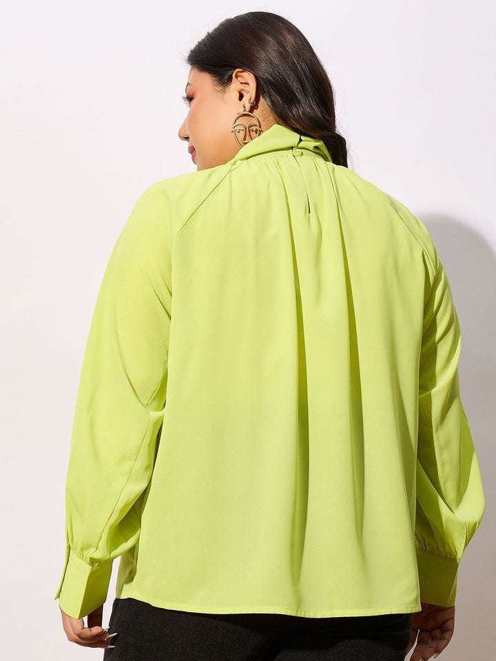 SASSAFRAS Curve Plus Size Keyhole Neck Cuffed Sleeves Georgette Top