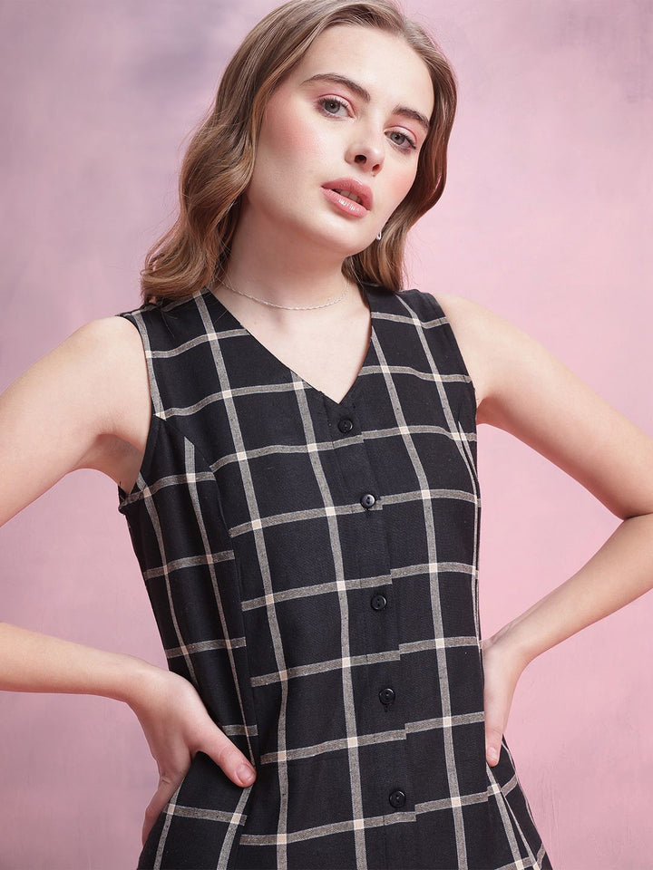 DressBerry Checked A-Line Midi Dress