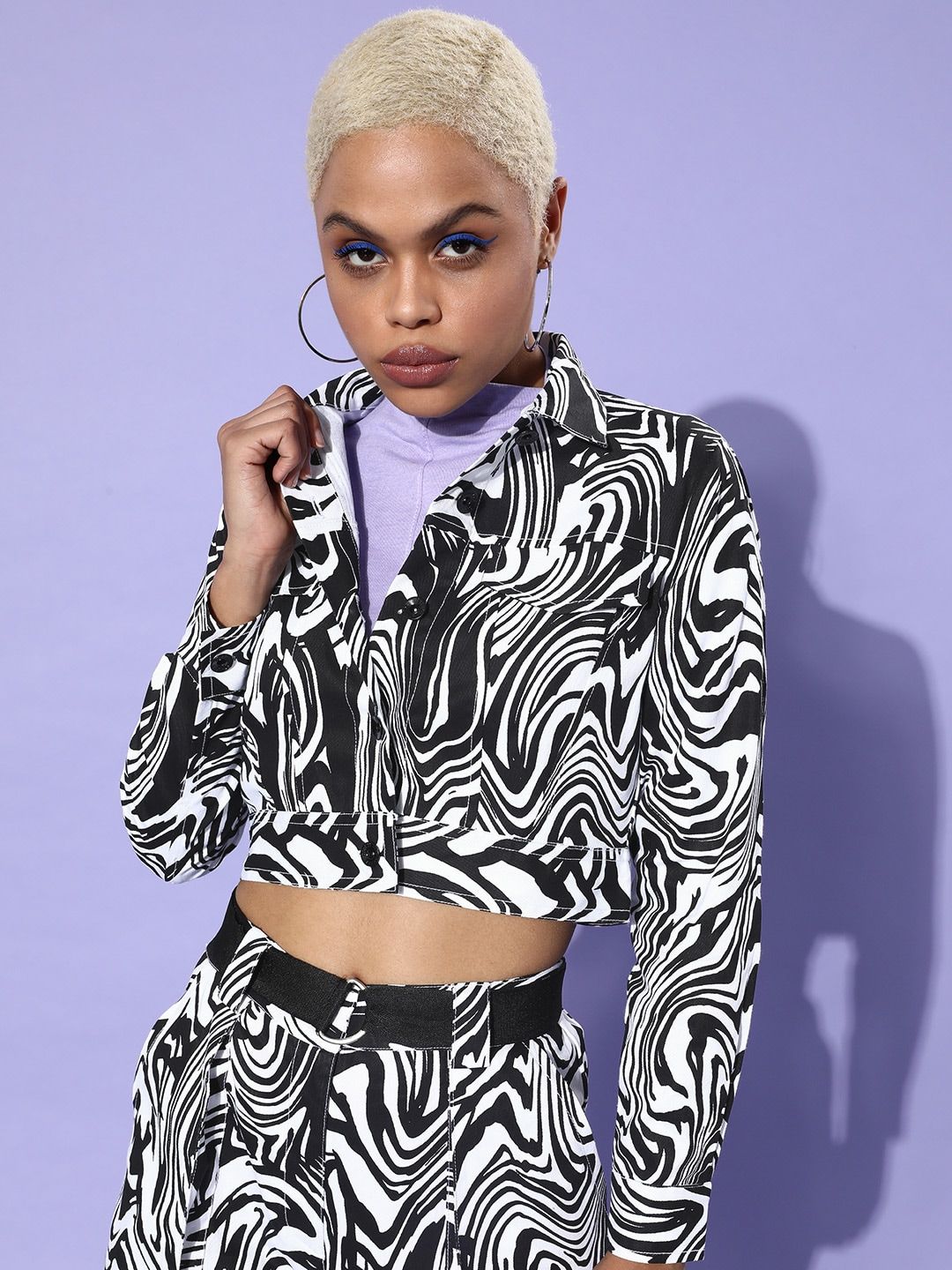 STREET 9 Women White Abstract Cropped Tailored Jacket