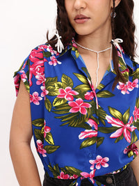 DressBerry Bouquet of Style Floral Printed Boxy Shirt Style Crop Top