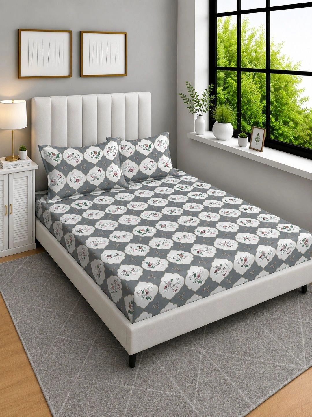 Moda Rapido X KLOTTHE Cadar 300 TC Bunga Kelabu & Bunga Kelabu dengan 2 Sarung Bantal
