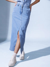 STREET 9 Blue Denim Pencil Midi Skirts