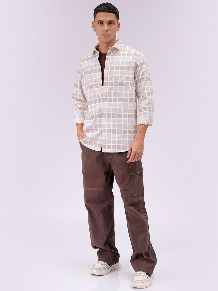 The Indian Garage Co Men Cutaway Collar Checked Cotton Slim Fit Casual Shirt