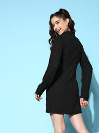 Berrylush Women Solid Shawl Neck Crepe Mini Dress