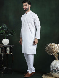 SOJANYA Geometric Embroidered Thread Work Pure Cotton Straight Kurta With Churidar