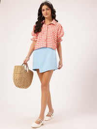 DressBerry Pastel Paradise Checked Puff Sleeves Shirt