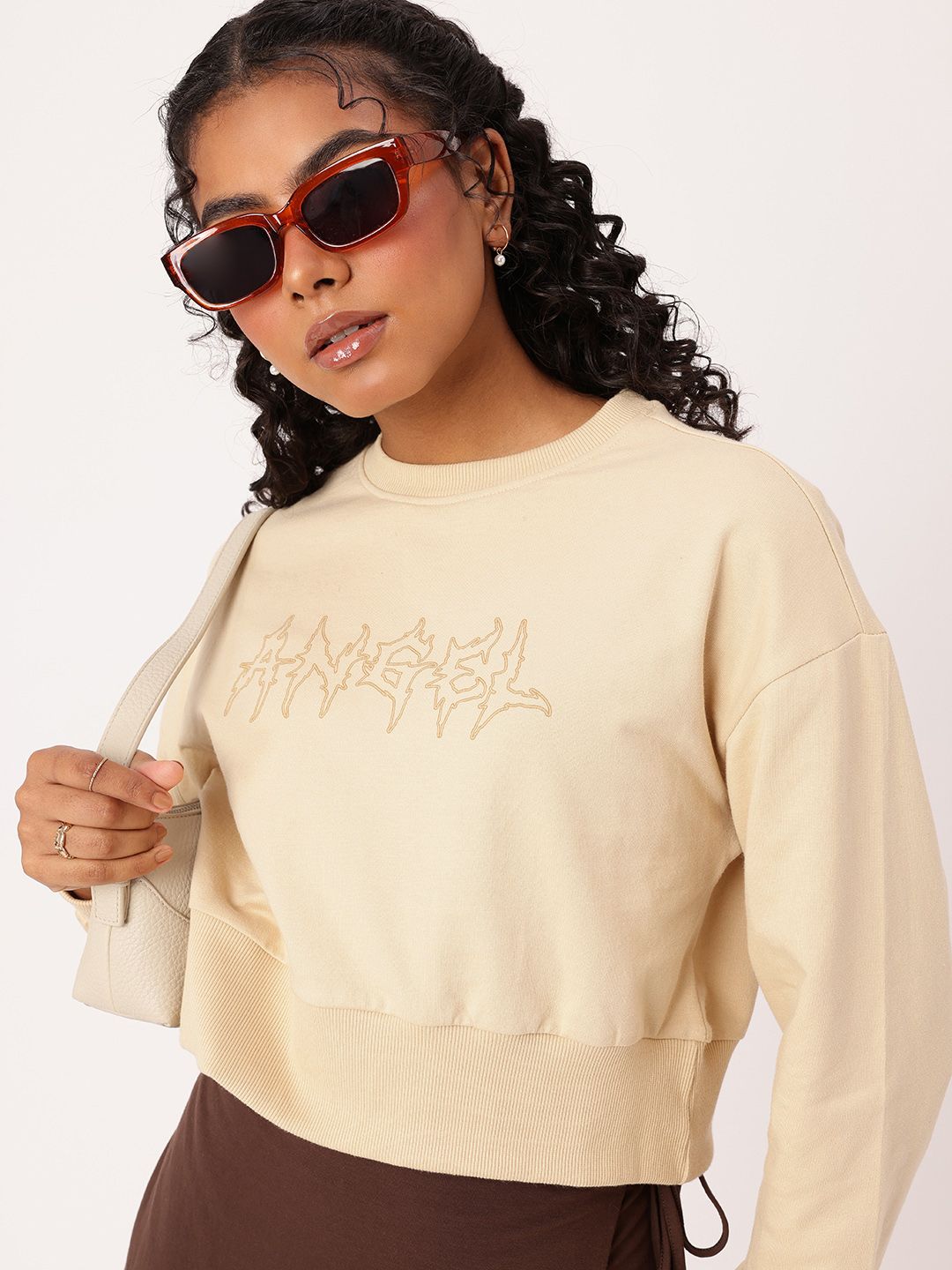 DressBerry Printed Cotton Terry Boxy Fit Crop Sweatshirt