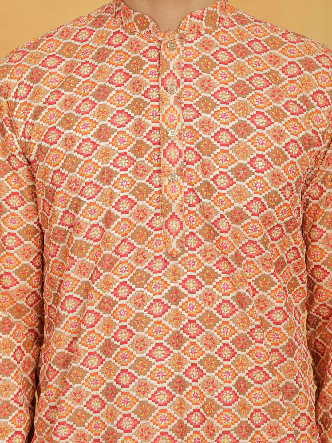 VASTRAMAY Ethnic Motifs Printed Thread Work Straight Kurta with Pyjamas