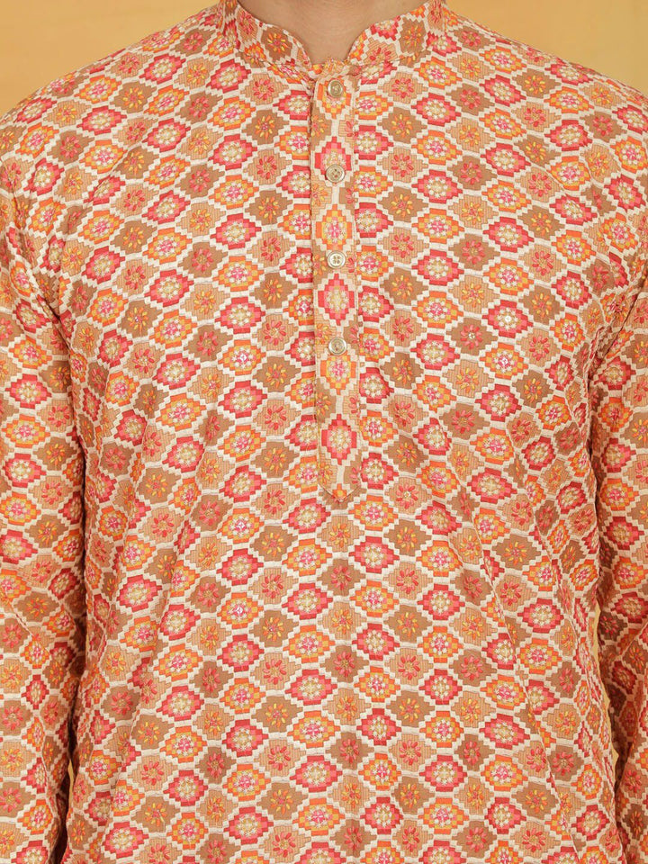 VASTRAMAY Ethnic Motifs Printed Thread Work Straight Kurta with Pyjamas