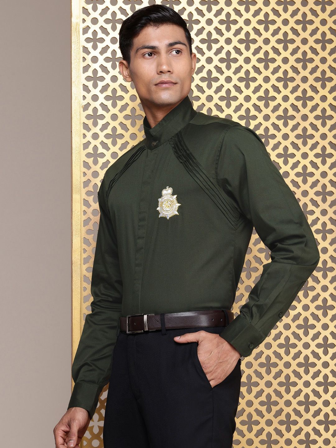 House of Pataudi Embroidered Pure Cotton Opaque Party Shirt