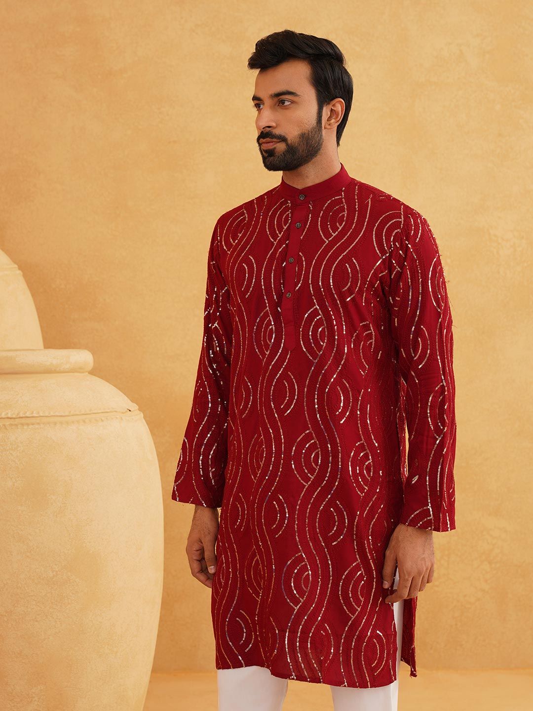 SOJANYA Kurta Lurus Kapas Tulen Berlabuci Dihiasi
