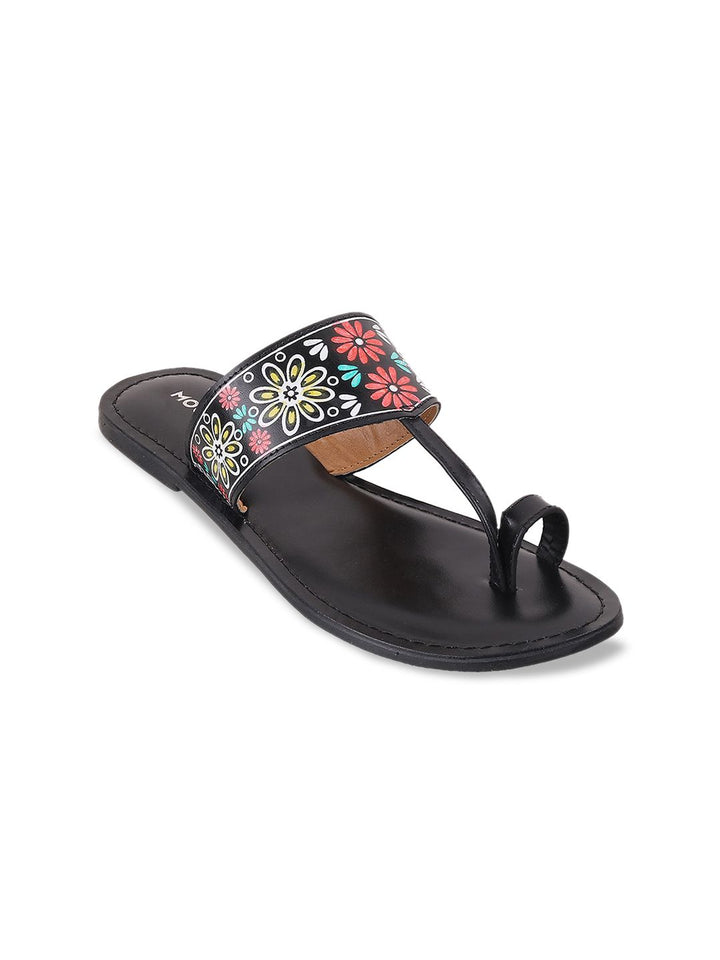 Mochi Ethnic Printed Leather One Toe Flats
