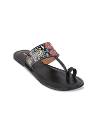 Mochi Ethnic Printed Leather One Toe Flats