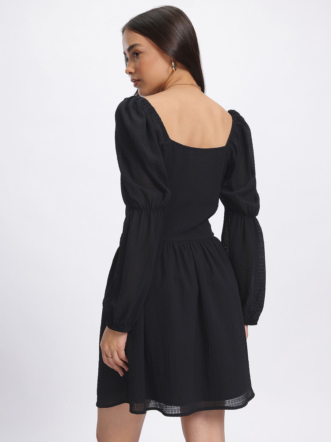 DressBerry Textured Dream Puff Sleeves A-Line Dress