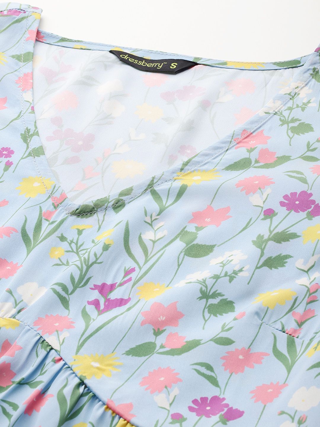 DressBerry Floral Print Puff Sleeve Empire Dress