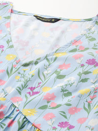 DressBerry Floral Print Puff Sleeve Empire Dress