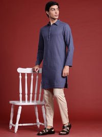 Anouk Striped Shirt Collar Pure Cotton Kurta