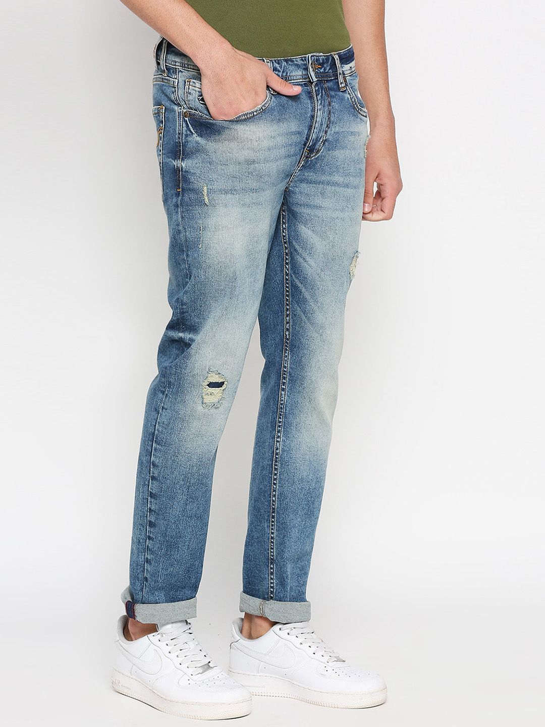 Being Human Men Slim Fit Mildly Distressed Mid-Rise Heavy Fade Jeans