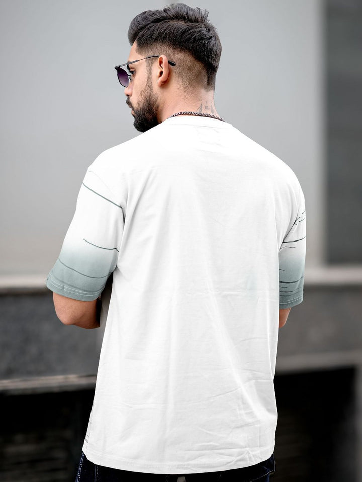 Maniac Men Abstract Printed Neck Cotton Oversized Tshirt
