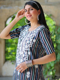 KALINI Women Stripted Chikankari Embroidered Straight Kurti
