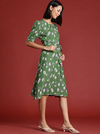 all about you Floral Print Puff Sleeves A-Line Dress with Belt