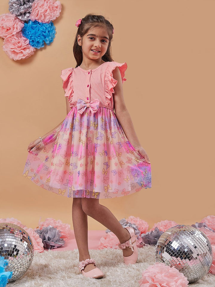 pspeaches Girls Conversational Printed Net Fit & Flare Dress
