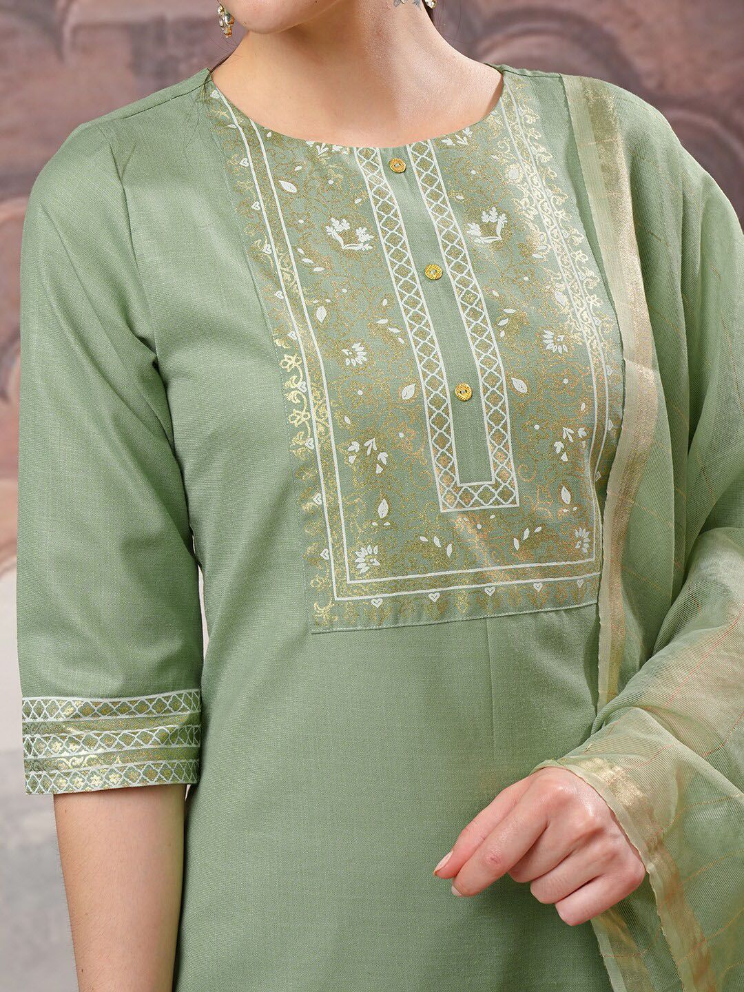 Vishudh Ethnic Motifs Yoke Design Regular Kurta with Trouser & Dupatta