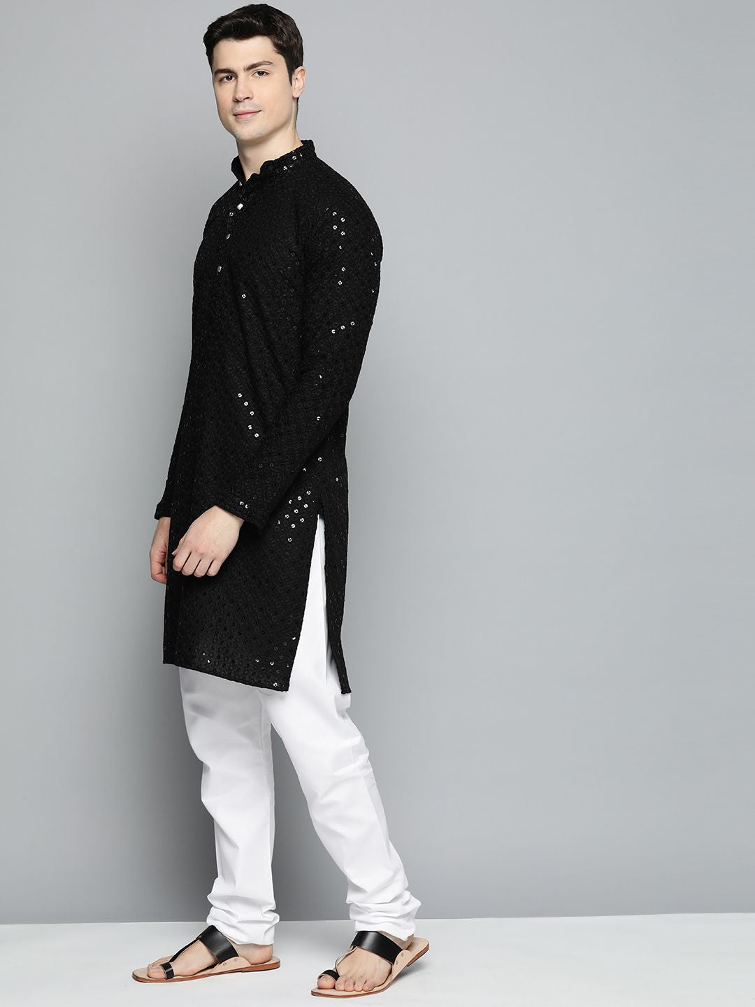 Jompers Men Floral Embroidered Chikankari Pure Cotton Kurta with Pyjamas