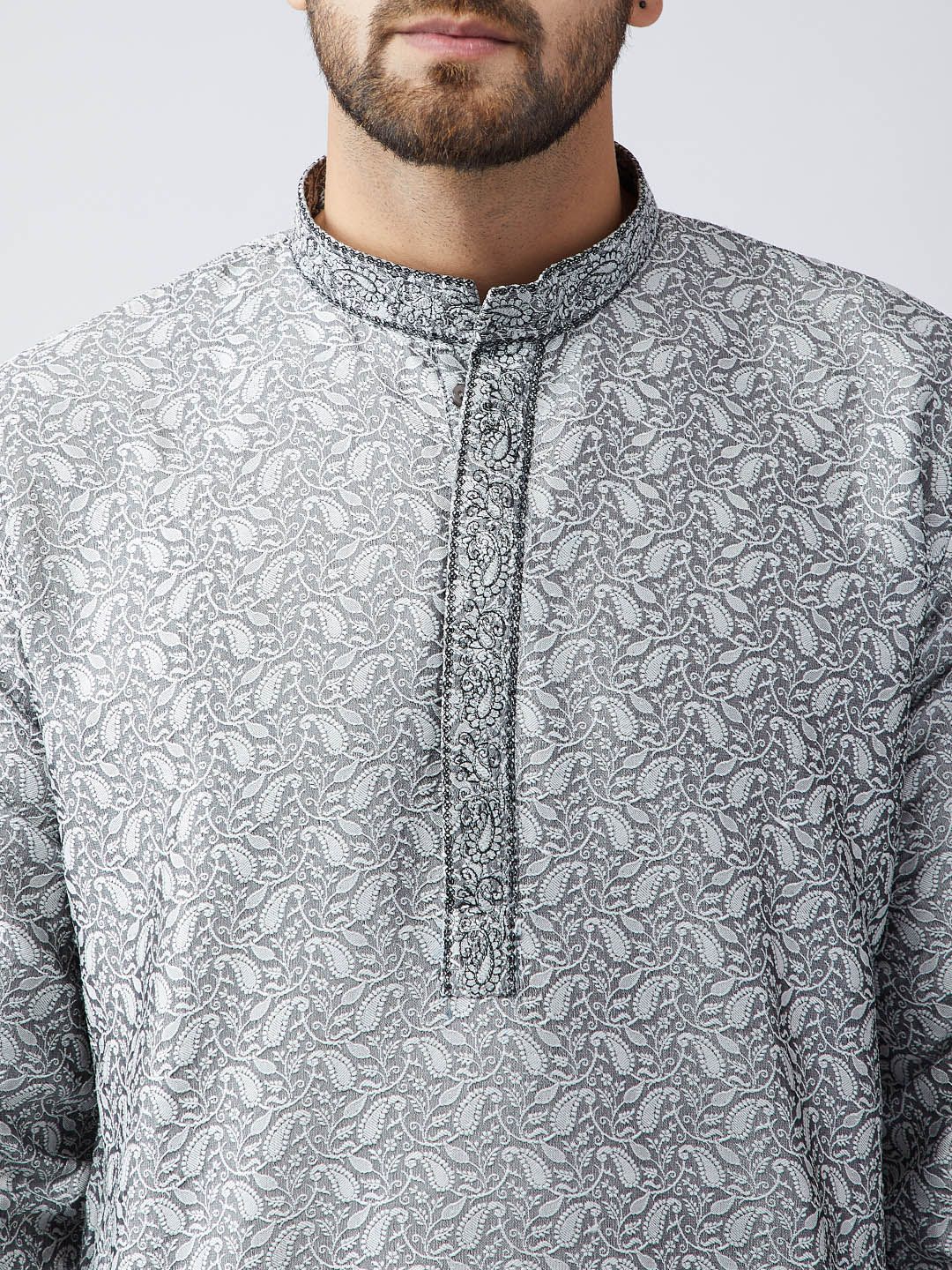 SOJANYA Men Grey Woven Design Straight Kurta
