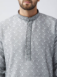 SOJANYA Men Grey Woven Design Straight Kurta
