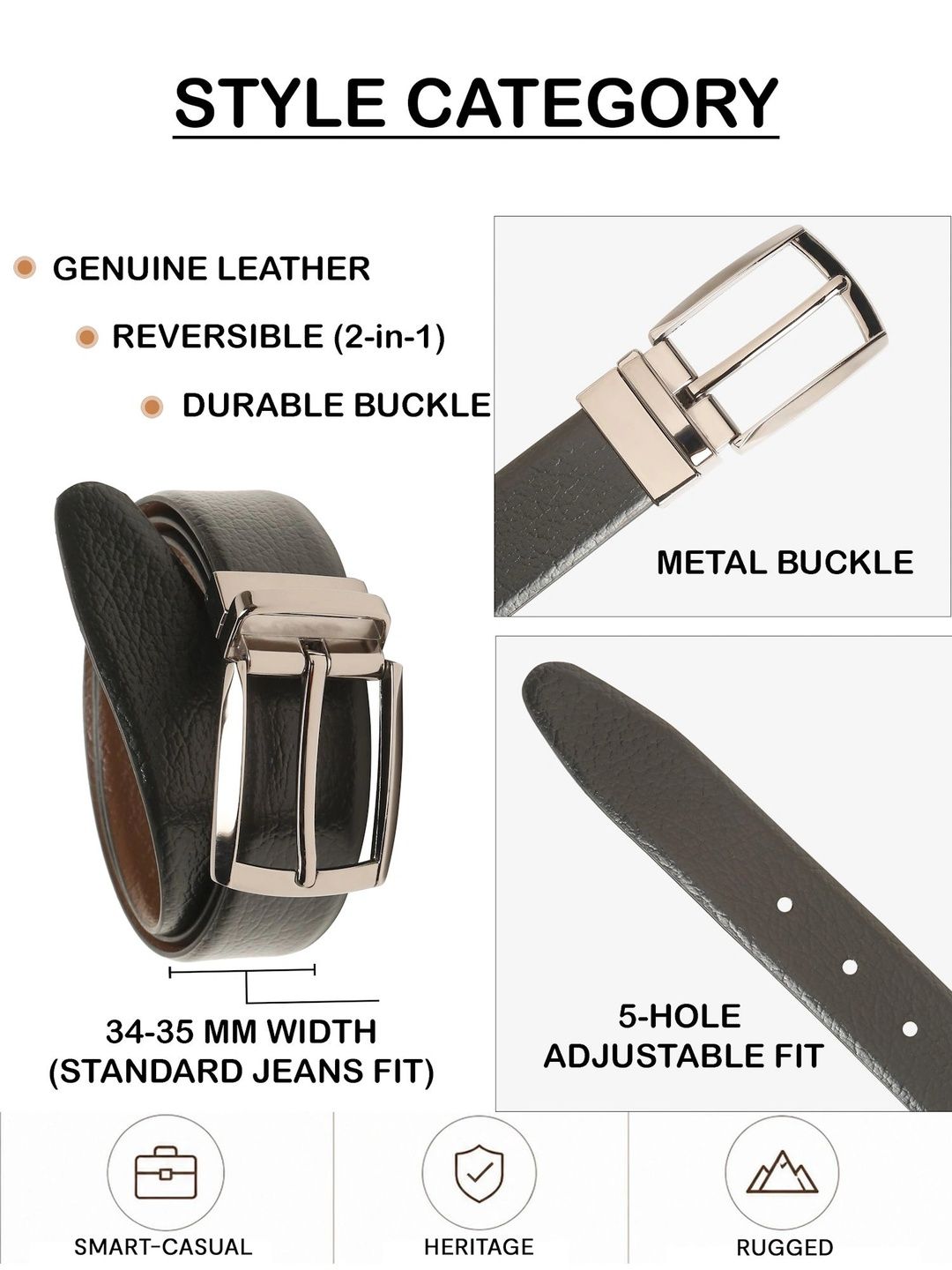 Teakwood Leathers Men Textured Leather Reversible Belt
