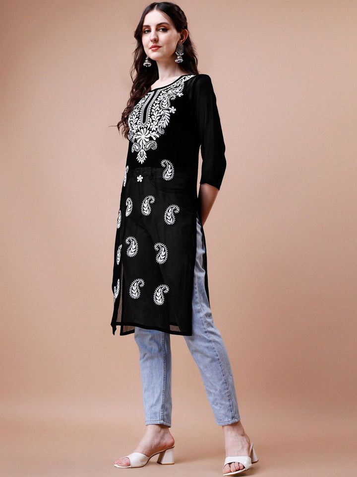 KALINI Embroidered Thread Work Floral Georgette Kurta