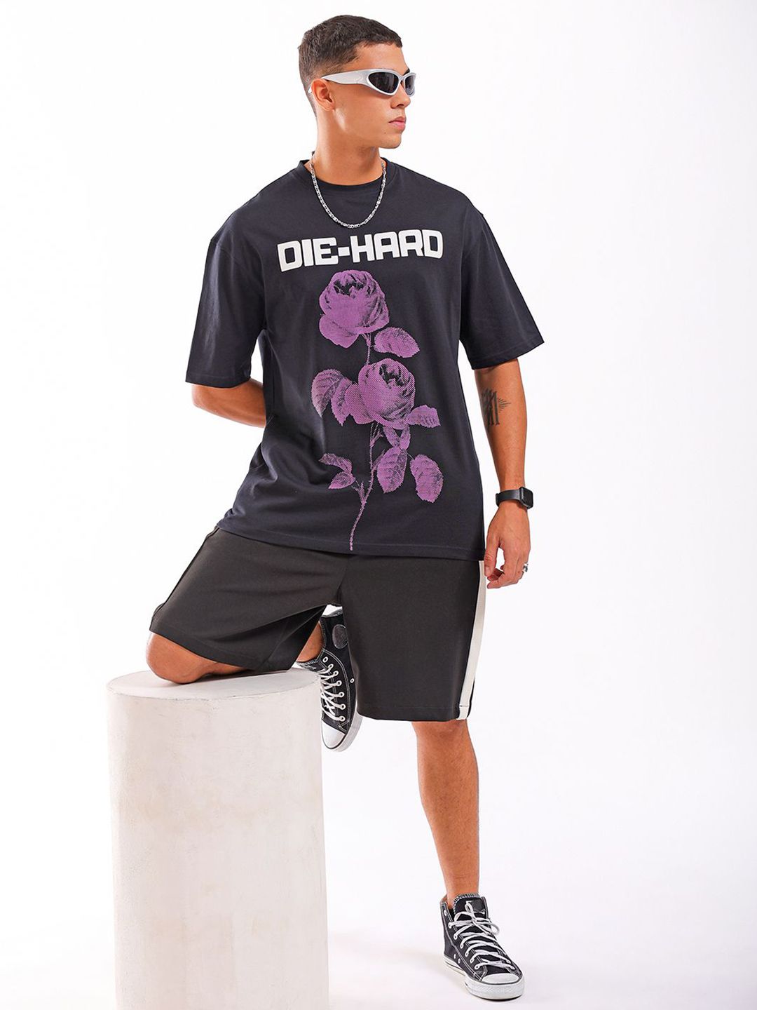 The Indian Garage Co Men Pure Cotton Graphic Printed Boxy Oversized Round Neck T-shirt