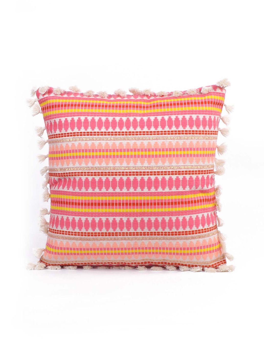 STITCHNEST Fuchsia Pink & White 2 Pcs Embroidered Velvet Square Cushion Covers