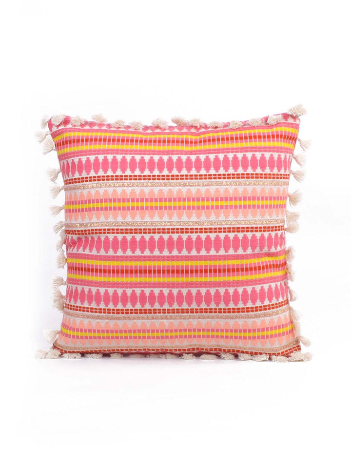 STITCHNEST Fuchsia Pink & White 2 Pcs Embroidered Velvet Square Cushion Covers