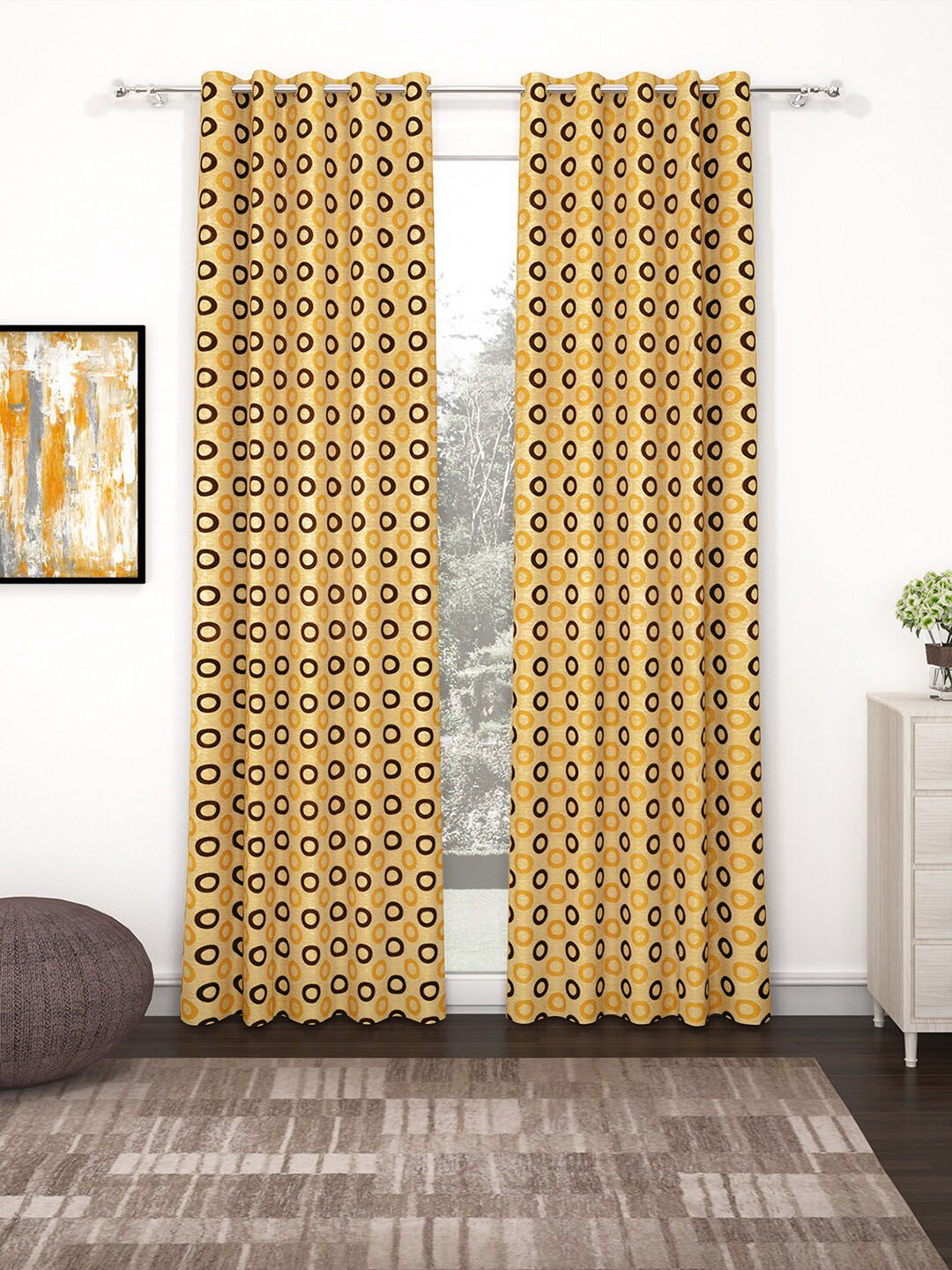 Story@home Beige & Brown Set of 2 Geometric Printed Long Door Curtains