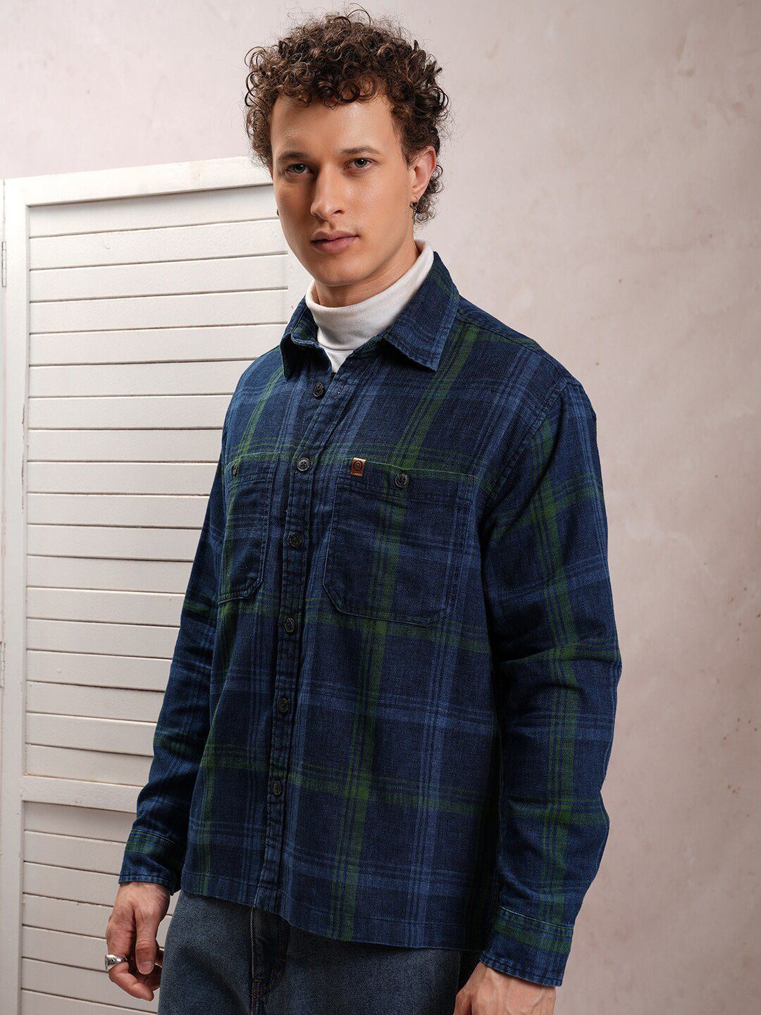 LOCOMOTIVE Premium Dobby Textured Checked Utility Pocket Overshirt