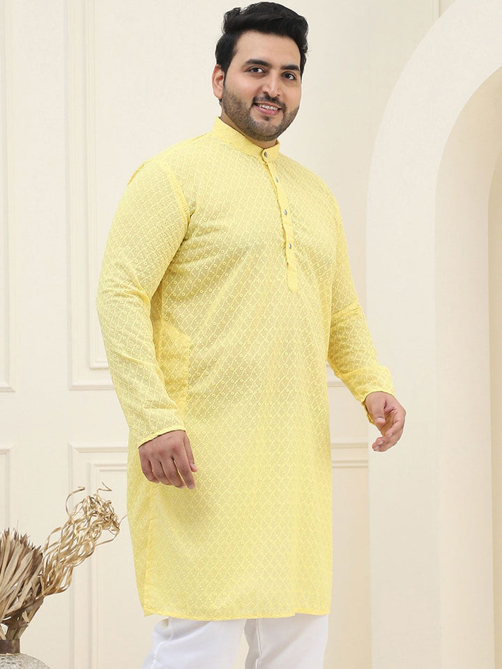 SOJANYA PLUS Size Geometric Embroidered Band Collar Chikankari Straight Kurta