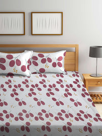 KLOTTHE White Floral Cotton 300 TC Fitted King Superfine Bedsheet dengan 2 Sarung Bantal-98 x 89 inci