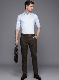 Raymond Men Checked Slim Fit Mid-Rise Formal Trousers