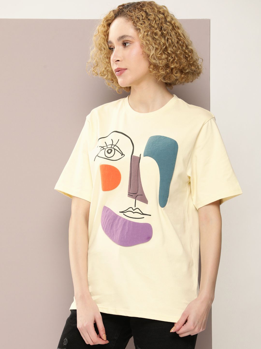 DILLINGER Women Graphic Printed Embossed Oversized T-shirt