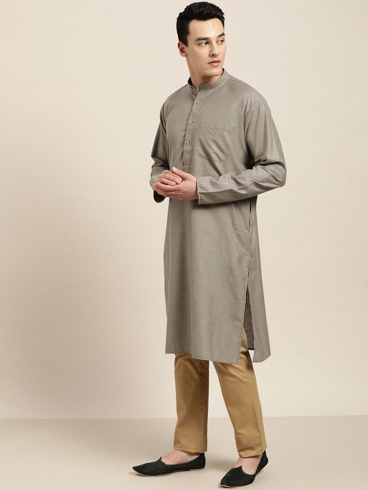 SOJANYA Lelaki Grey Solid Kurta Lurus