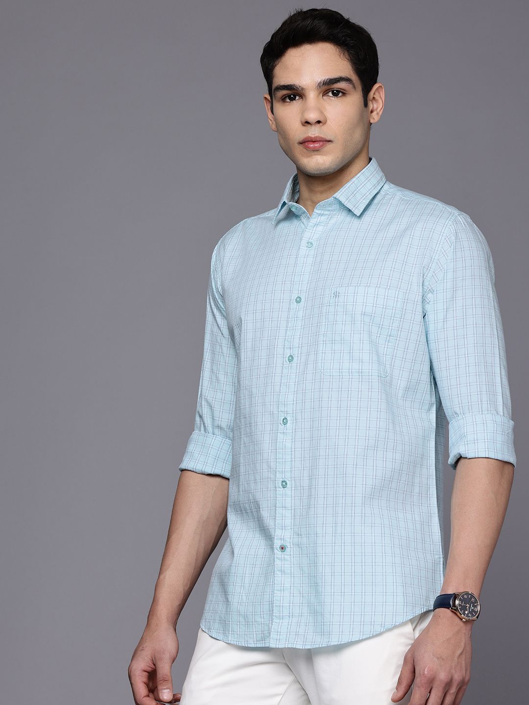 Raymond Pure Cotton Slim Fit Checked Casual Shirt