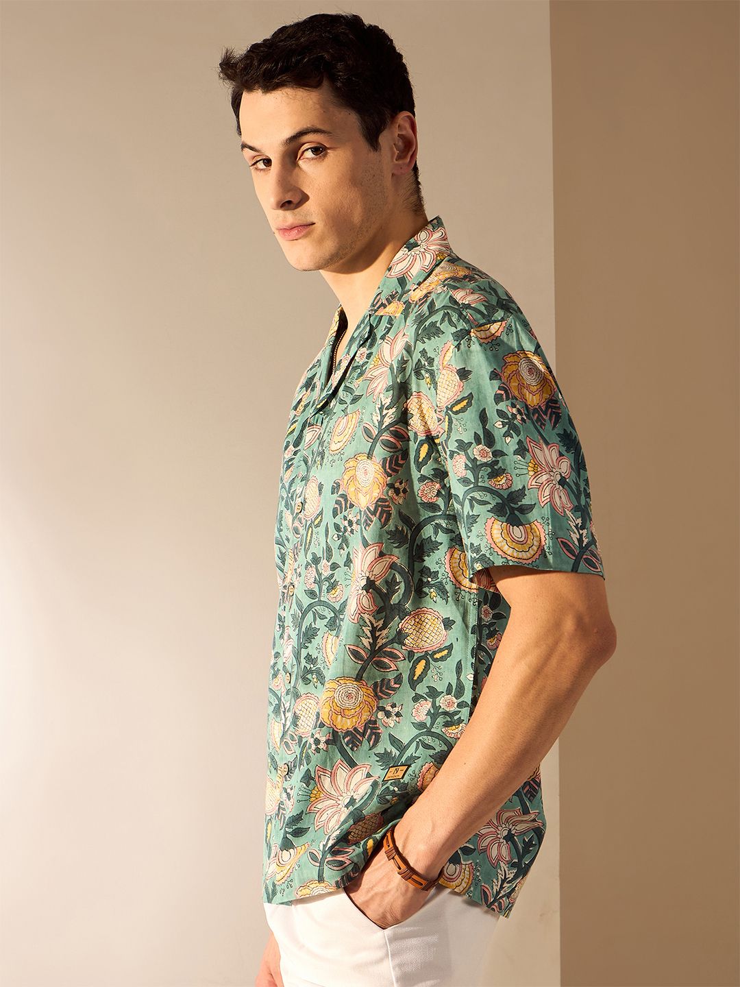DENNISON Men Block Printed Drop Shoulder Cotton Oversized Shirt